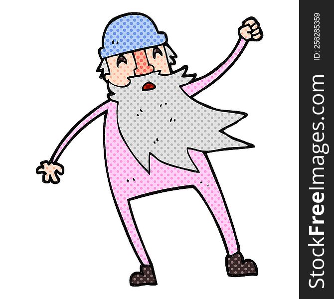 freehand drawn cartoon old man in thermal underwear