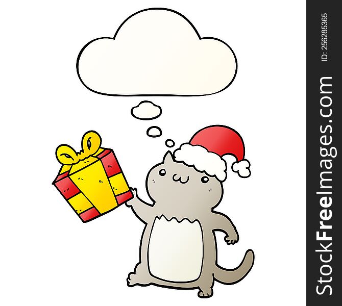 cute cartoon christmas cat with thought bubble in smooth gradient style