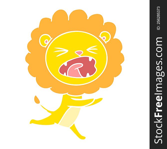 Flat Color Style Cartoon Running Lion