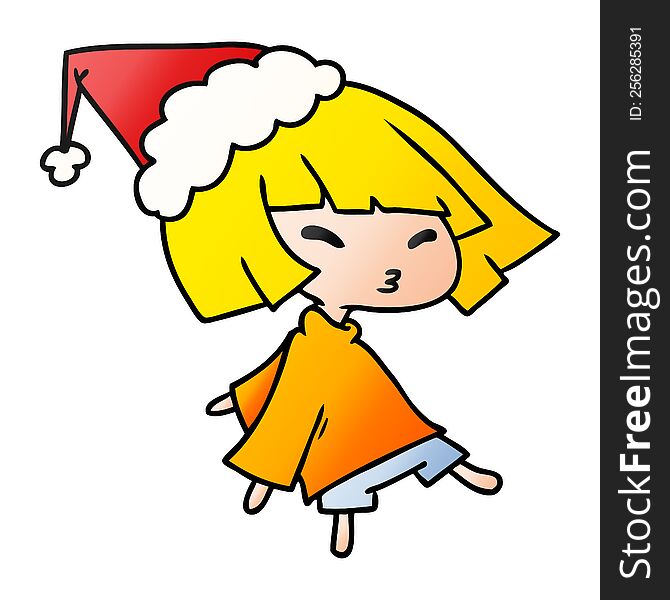 hand drawn christmas gradient cartoon of kawaii girl