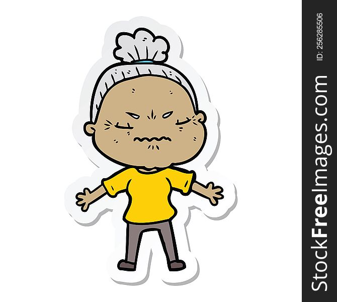 Sticker Of A Cartoon Annoyed Old Lady