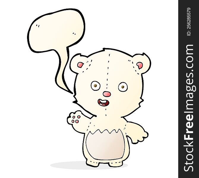 Cartoon Waving Polar Bear Cub With Speech Bubble
