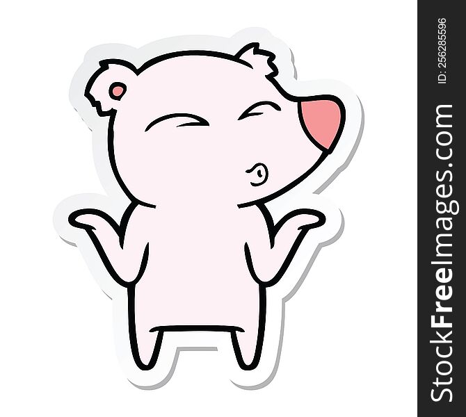 Sticker Of A Cartoon Bear Shrugging