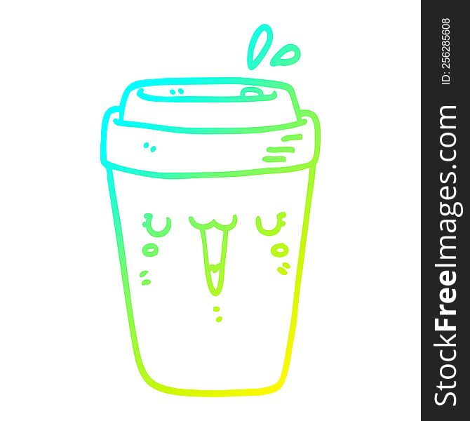 cold gradient line drawing of a cartoon coffee cup