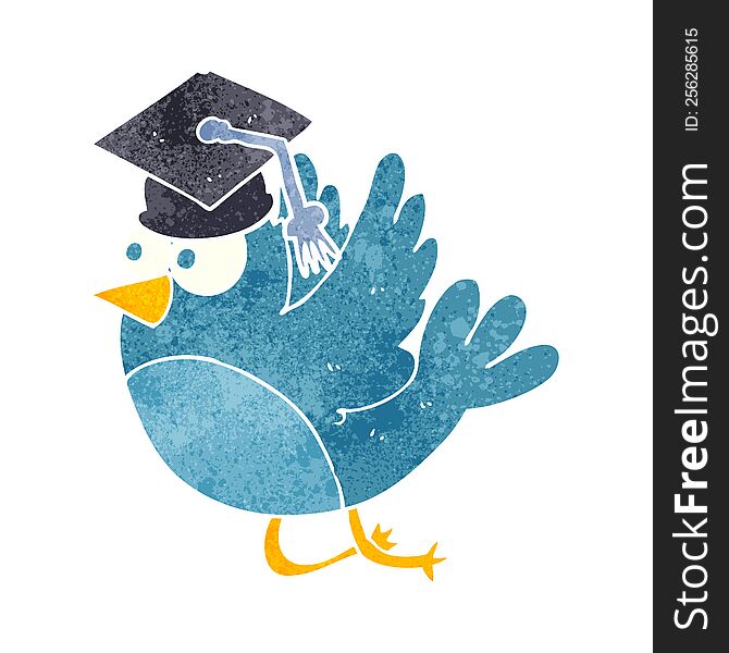 Retro Cartoon Bird Wearing Graduation Cap