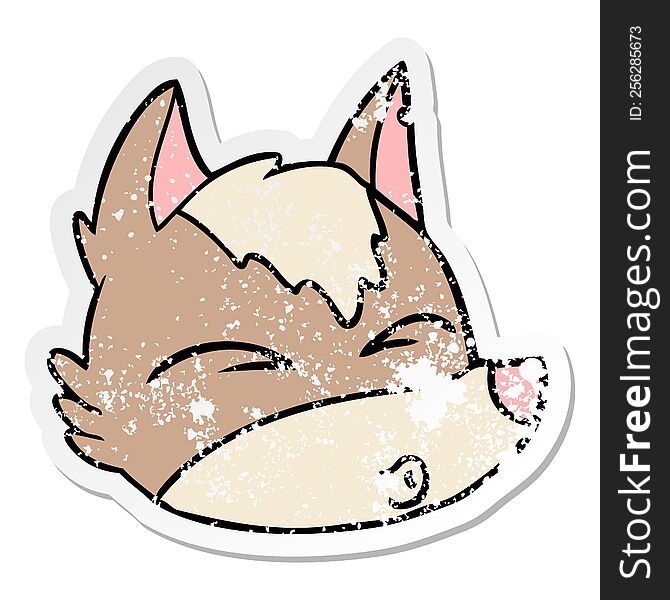 distressed sticker of a cartoon wolf face whistling