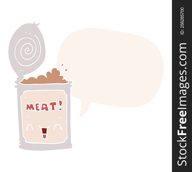 cartoon canned meat with speech bubble in retro style