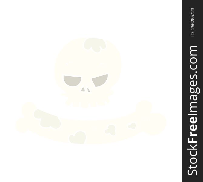 Flat Color Illustration Of A Cartoon Skull And Bone Symbol