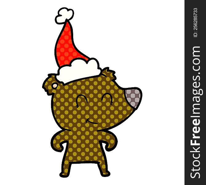 female bear comic book style illustration of a wearing santa hat