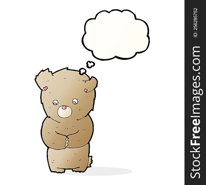 cartoon shy teddy bear with thought bubble