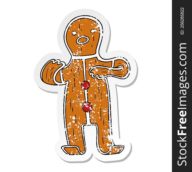 hand drawn distressed sticker cartoon doodle of a gingerbread man
