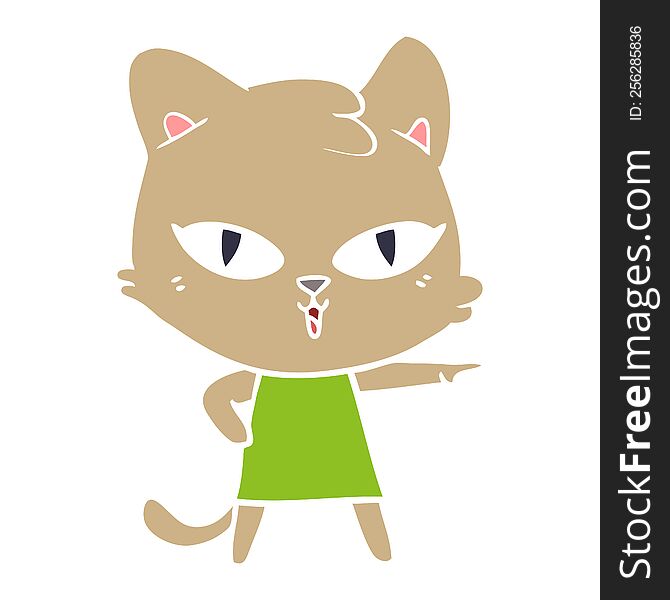 Flat Color Style Cartoon Cat In Dress Pointing