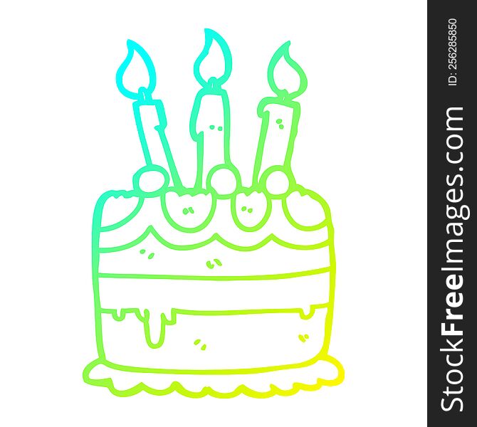 cold gradient line drawing of a cartoon birthday cake