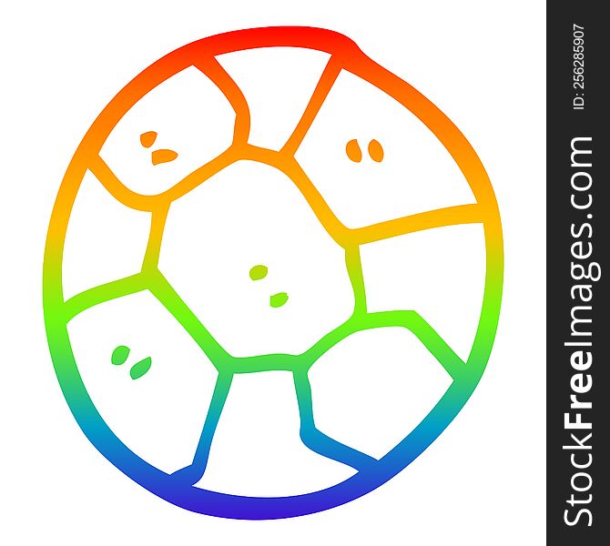 rainbow gradient line drawing of a cartoon soccer ball