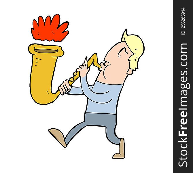 Cartoon Man Blowing Saxophone