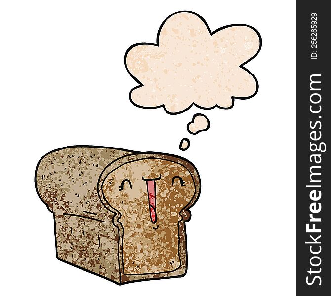 cute cartoon loaf of bread with thought bubble in grunge texture style. cute cartoon loaf of bread with thought bubble in grunge texture style