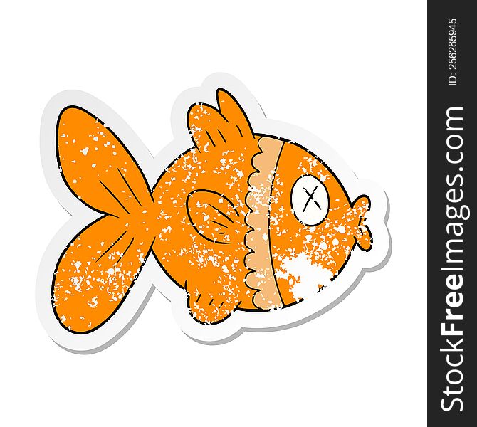 Distressed Sticker Of A Cartoon Goldfish