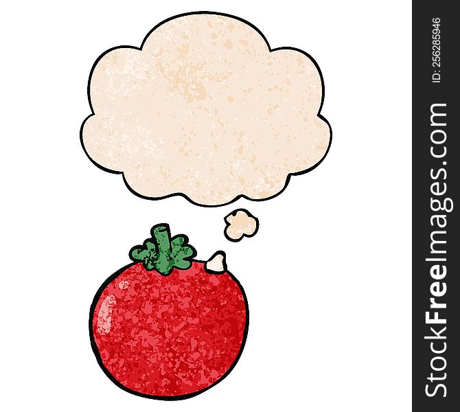 Cartoon Tomato And Thought Bubble In Grunge Texture Pattern Style