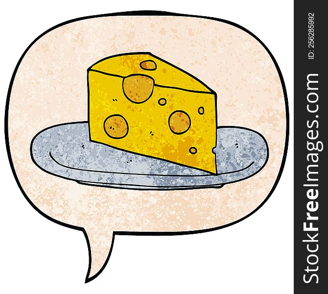 Cartoon Cheese And Speech Bubble In Retro Texture Style