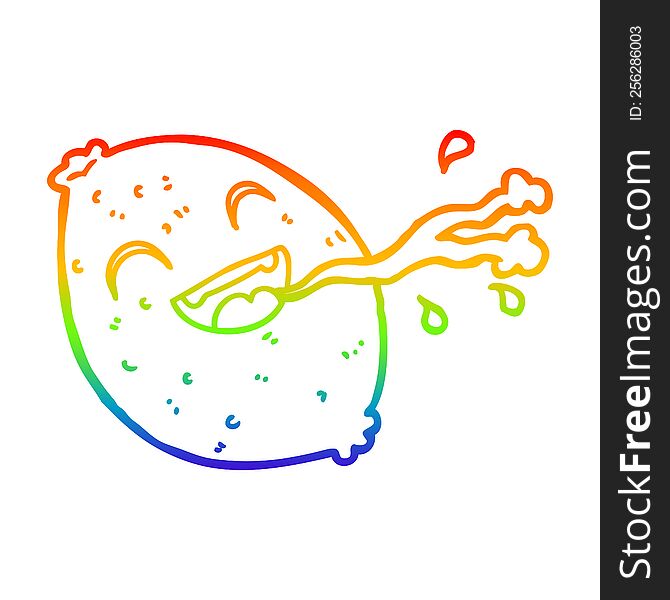 Rainbow Gradient Line Drawing Cartoon Squirting Lemon