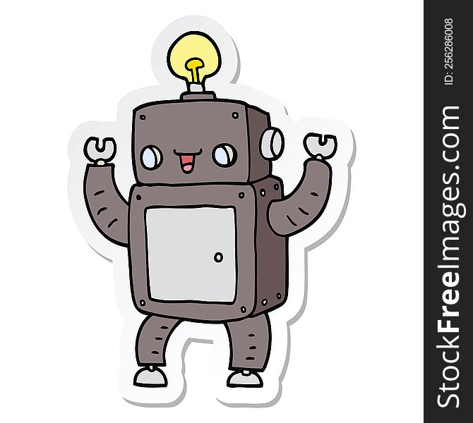 Sticker Of A Cartoon Happy Robot
