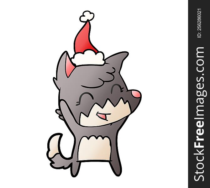 happy hand drawn gradient cartoon of a fox wearing santa hat. happy hand drawn gradient cartoon of a fox wearing santa hat