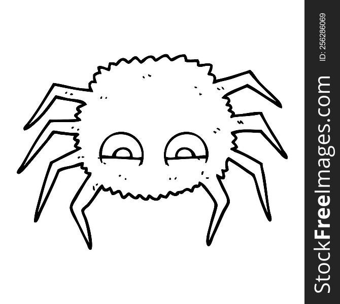 freehand drawn black and white cartoon spider