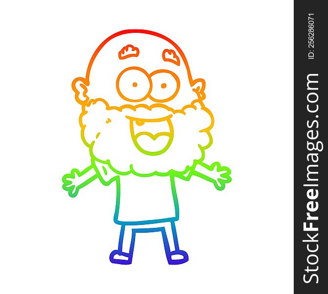 rainbow gradient line drawing cartoon crazy happy man with beard