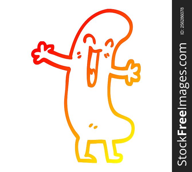 warm gradient line drawing of a cartoon happy sausage