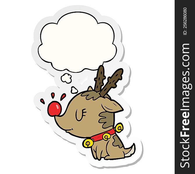 cartoon christmas reindeer and thought bubble as a printed sticker