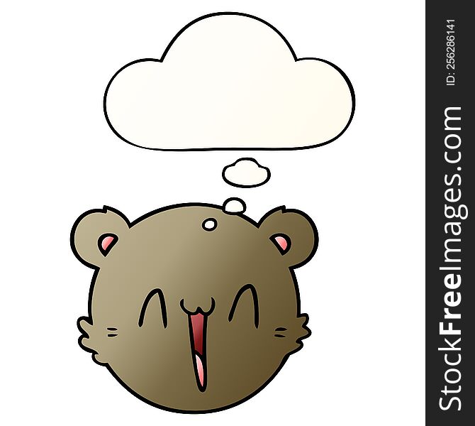 Cute Cartoon Teddy Bear Face And Thought Bubble In Smooth Gradient Style
