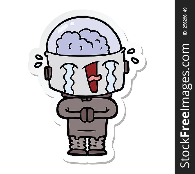 Sticker Of A Cartoon Crying Robot
