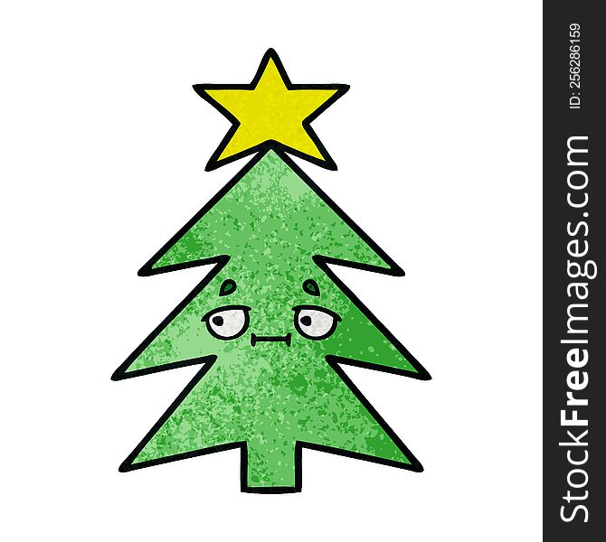 Retro Grunge Texture Cartoon Christmas Tree
