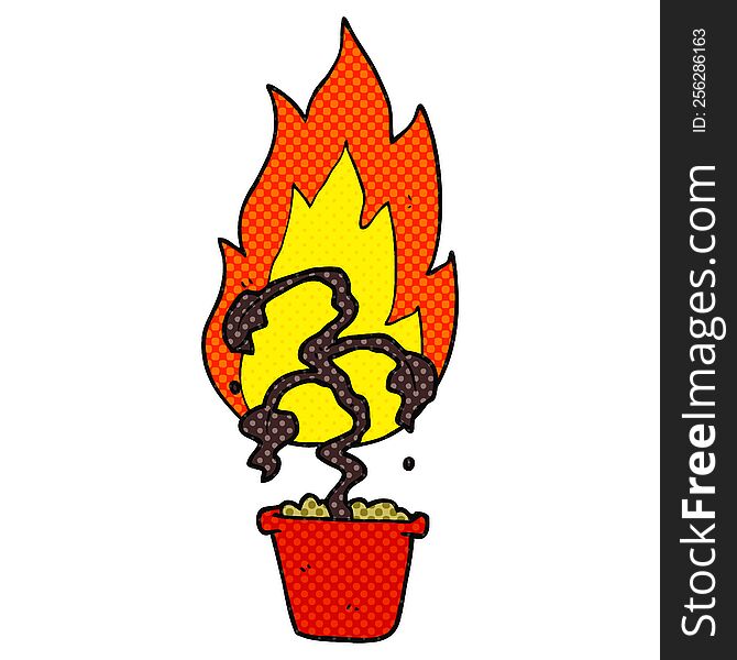 freehand drawn comic book style cartoon burning plant