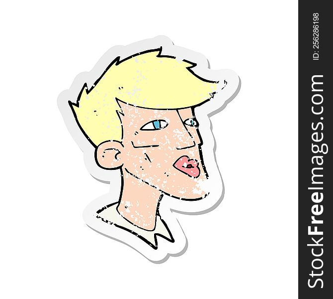 Retro Distressed Sticker Of A Cartoon Male Model Guy