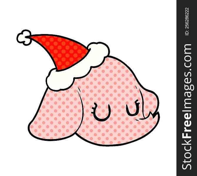 hand drawn comic book style illustration of a elephant face wearing santa hat