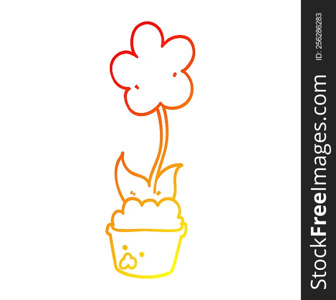 warm gradient line drawing of a cute cartoon flower