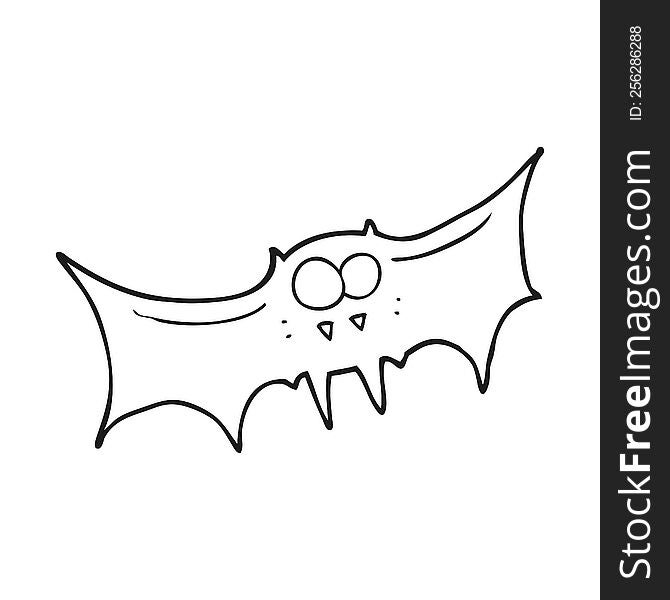 freehand drawn black and white cartoon vampire bat