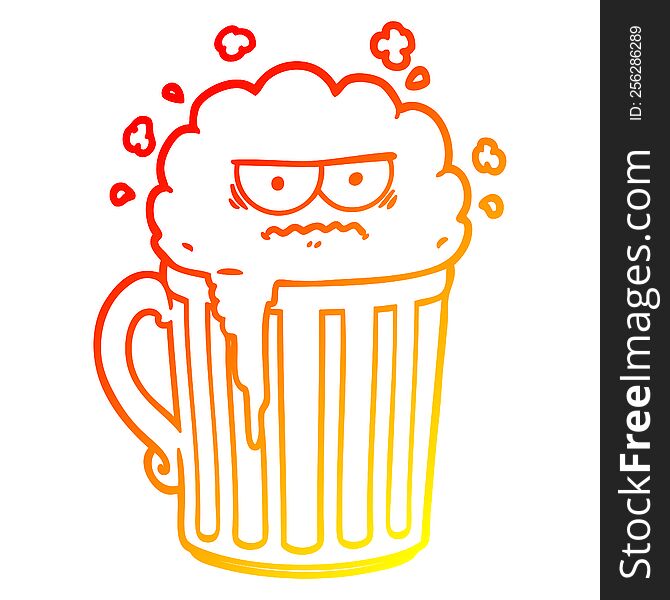 Warm Gradient Line Drawing Cartoon Mug Of Beer