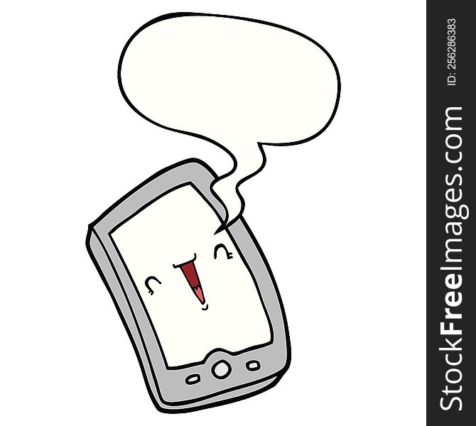cute cartoon mobile phone with speech bubble. cute cartoon mobile phone with speech bubble