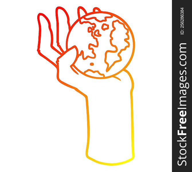 warm gradient line drawing cartoon hand holding whole earth