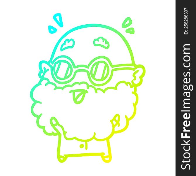 cold gradient line drawing of a cute surprised old man