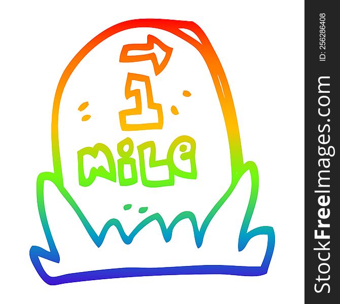 rainbow gradient line drawing of a cartoon mile marker