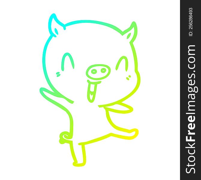 Cold Gradient Line Drawing Cartoon Pig Dancing