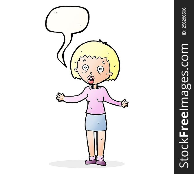 Cartoon Woman Making Excuses With Speech Bubble
