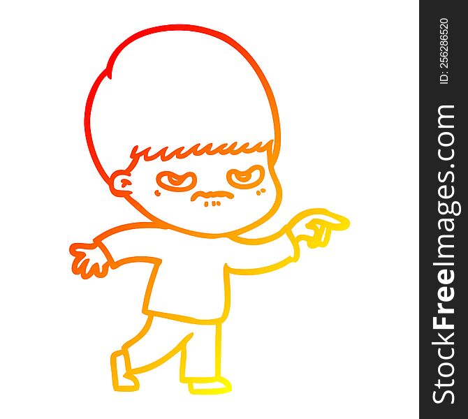 Warm Gradient Line Drawing Angry Cartoon Boy