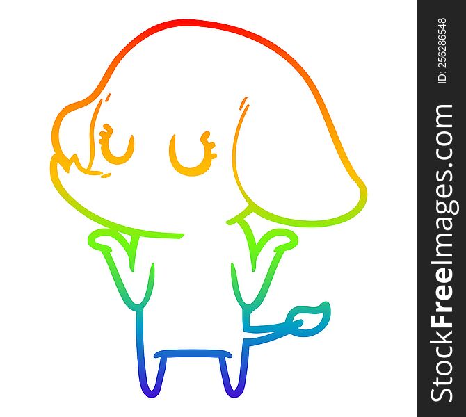 Rainbow Gradient Line Drawing Cute Elephant Shrugging Shoulders