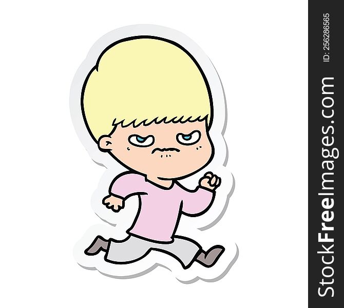 sticker of a annoyed cartoon boy
