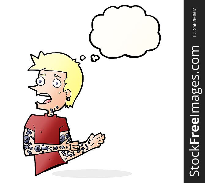 Cartoon Man With Tattoos With Thought Bubble