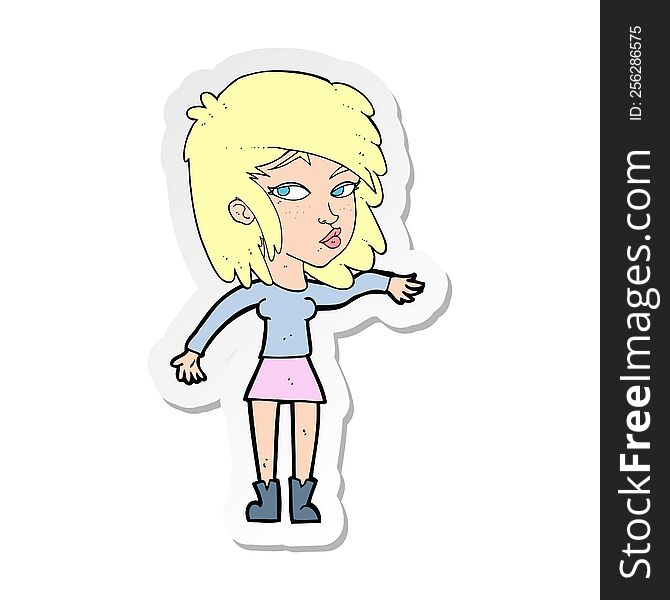 sticker of a cartoon woman playing it cool